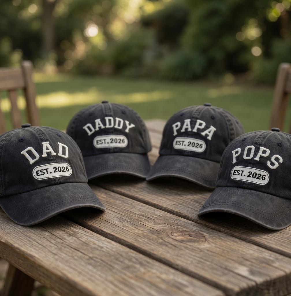 Custom Est 2026 Dad Hat, Personalized New Daddy Cap, First Father's Day Gift, Embroidered Papa Pops Baseball Hat, Vintage Washed Cotton