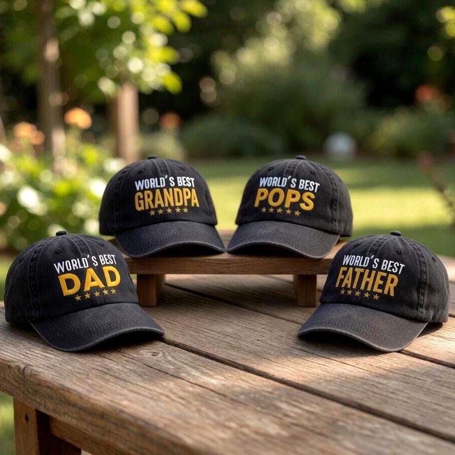 World's Best Dad Hat, Star Grandpa Embroidered Cap, Father's Day Gift, Custom Daddy Father Pops Baseball Hat, Vintage Washed Cotton Gift