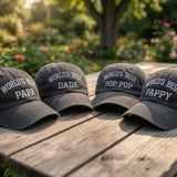Custom Worlds Best Dad Hat, Personalized Papa Dada Cap, Pop Pop Pappy Birthday Gift, Embroidered Father's Day Gift, Distressed Cotton Hat