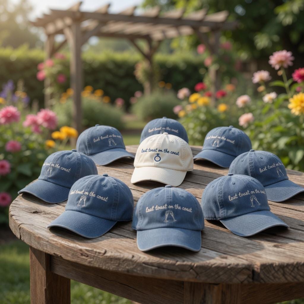Custom Last Toast on the Coast Hats, Bachelorette Party Beach Hats, Matching Bridal Shower Caps, Embroidered Bride Hat, Girls Trip Gift