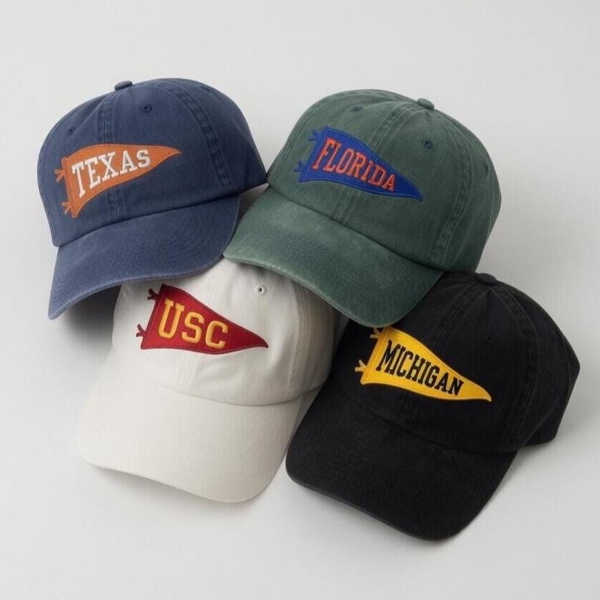 Custom Mascot Pennant Embroidered Hat - School Spirit Team University Cotton Dad Cap