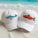 Coastal Bass Fish Embroidered Hat, Vintage Washed Dad Cap, Fishing and Beach Lover Gift