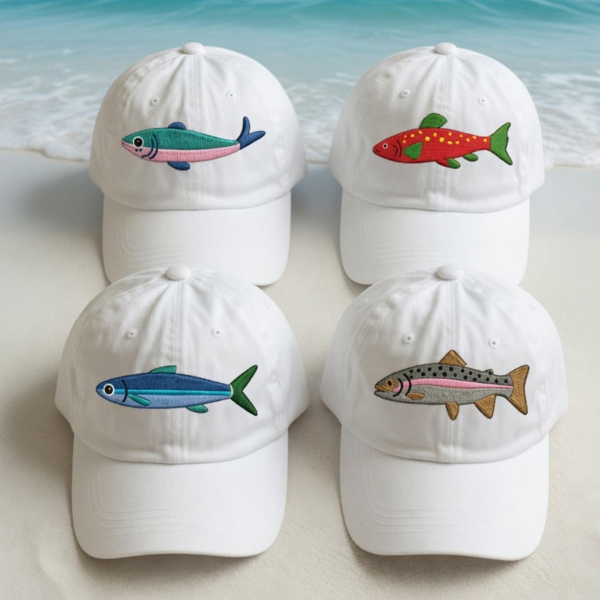 Coastal Bass Fish Embroidered Hat, Vintage Washed Dad Cap, Fishing and Beach Lover Gift