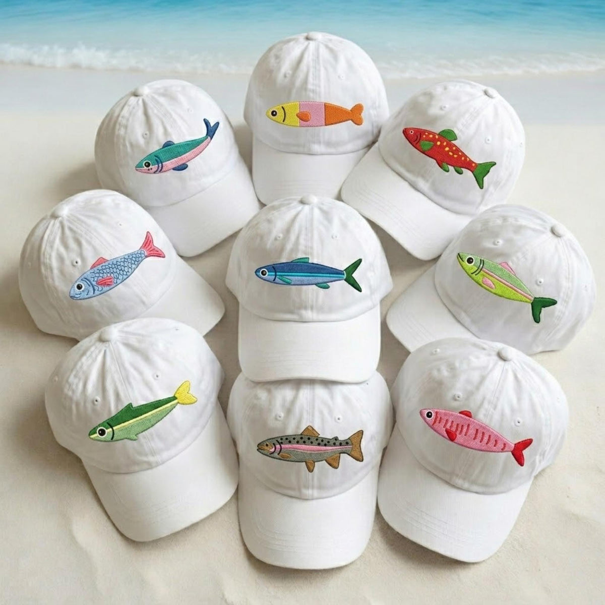 Coastal Bass Fish Embroidered Hat, Vintage Washed Dad Cap, Fishing and Beach Lover Gift