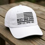 Custom Dad Hat with Kids Names, Personalized American Flag Cap, Best Dad Ever Embroidered Hat, Father's Day Gift, Distressed Cotton Cap