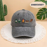 Camping Icon Embroidered Baseball Cap - Outdoor Mountain Wilderness Explorer Cotton Dad Hat