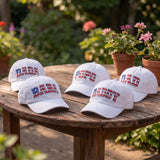 Custom USA Flag Dad Hat, Personalized Patriotic Daddy Cap, American Flag Lettering Baba Hat, 4th of July Gift for Him, White Cotton Cap