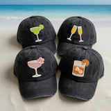 Embroidered Cocktail Hat, Washed Cotton Dad Cap, Retro Vacation Baseball Hat