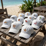 Custom Beach Hat, Embroidered Summer Baseball Cap, Personalized Starfish Flamingo Dad Hat, Cute Matching Vacation Gift, Cotton Cap