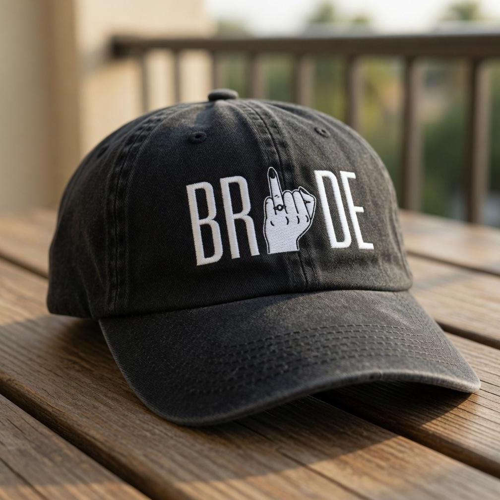 Custom Bride Tribe Middle Finger Hat, Funny Bachelorette Party Dad Cap, Sassy Bridal Party Gift, Edgy Embroidered Wedding Baseball Hat