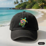 Sea Turtle Embroidered Dad Hat, Tropical Beach Baseball Cap, Ocean Wildlife Lover Gift