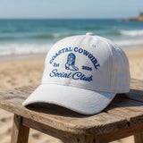 Custom Coastal Cowgirl Hat, Vintage Beach Social Club Embroidered Dad Cap, Western Boot Personalized Vacation Gift, Retro Summer Baseball