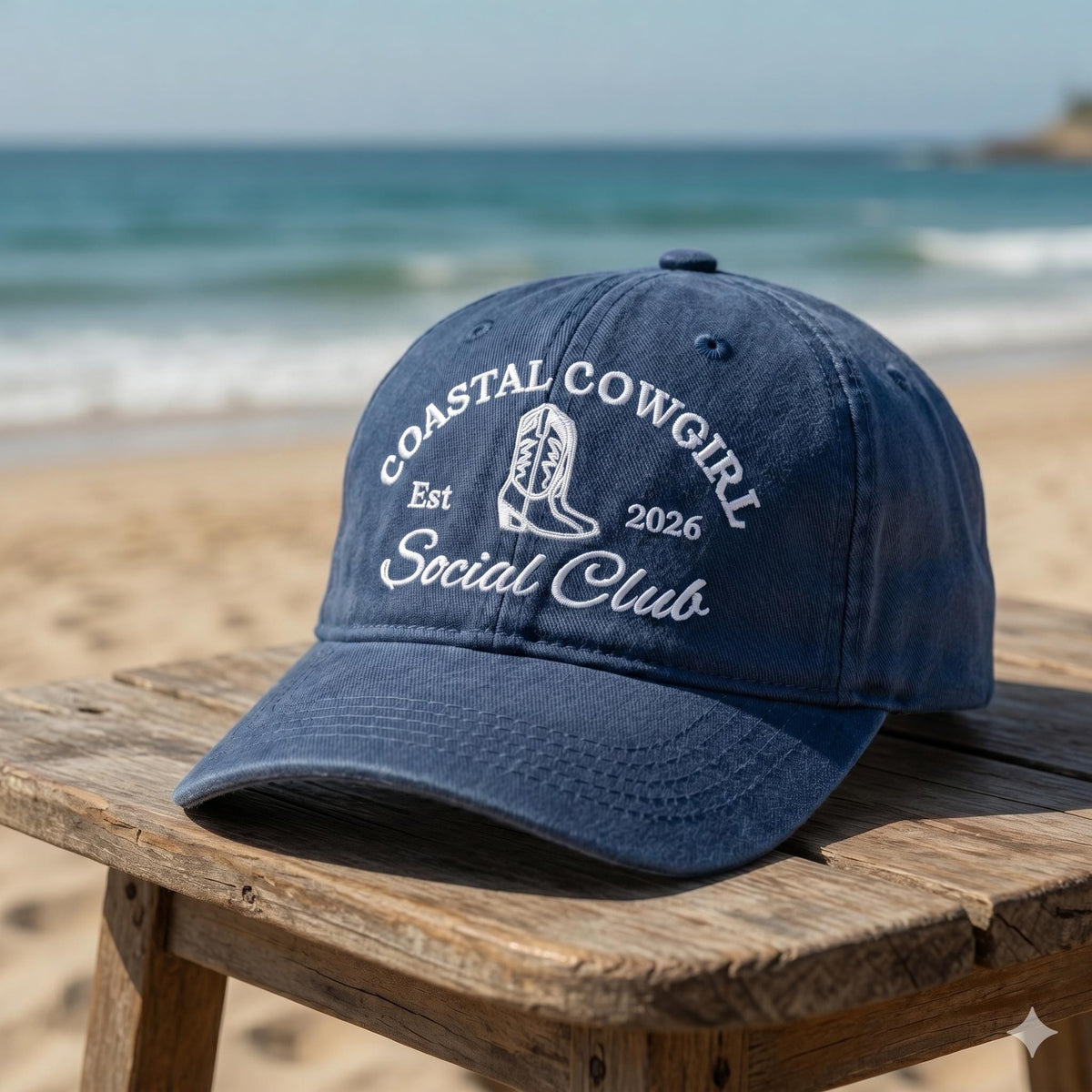 Custom Coastal Cowgirl Hat, Vintage Beach Social Club Embroidered Dad Cap, Western Boot Personalized Vacation Gift, Retro Summer Baseball