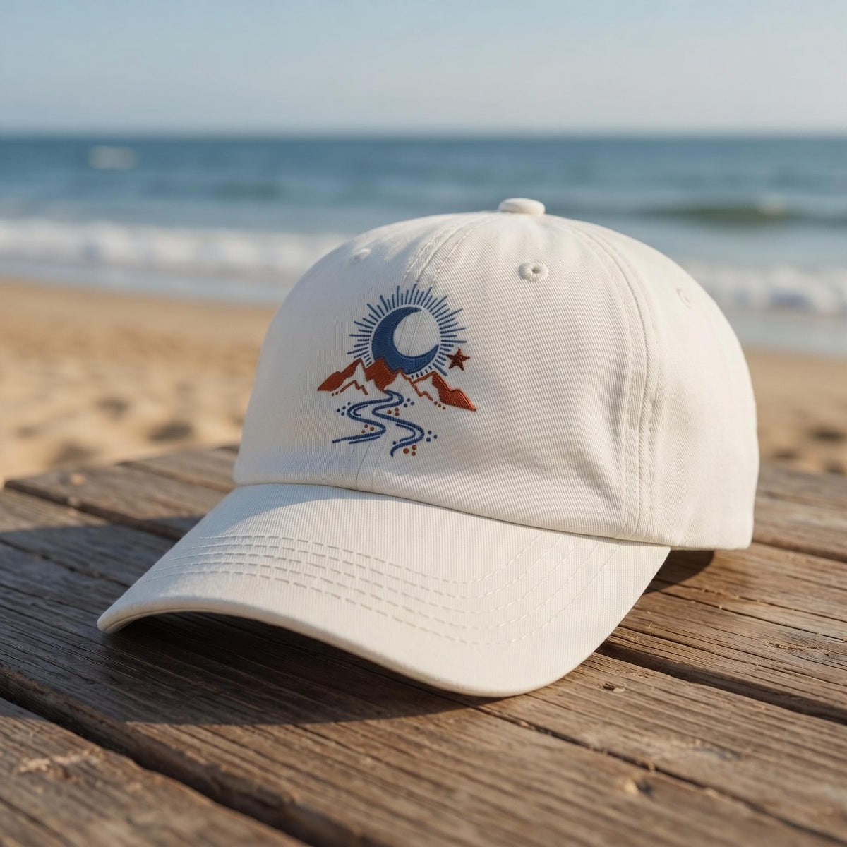 Custom Beach Hat, Embroidered Sailboat Lighthouse White Dad Cap, Personalized Palm Tree Vacation Gift, Retro Nautical Summer Baseball Hat
