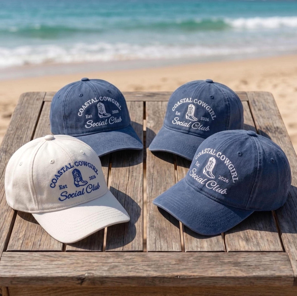 Custom Coastal Cowgirl Hat, Vintage Beach Social Club Embroidered Dad Cap, Western Boot Personalized Vacation Gift, Retro Summer Baseball