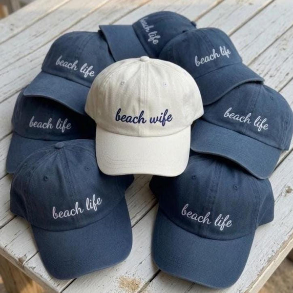 Beach Wife Embroidered Baseball Cap - Summer Coastal Bachelorette Cotton Dad Hat