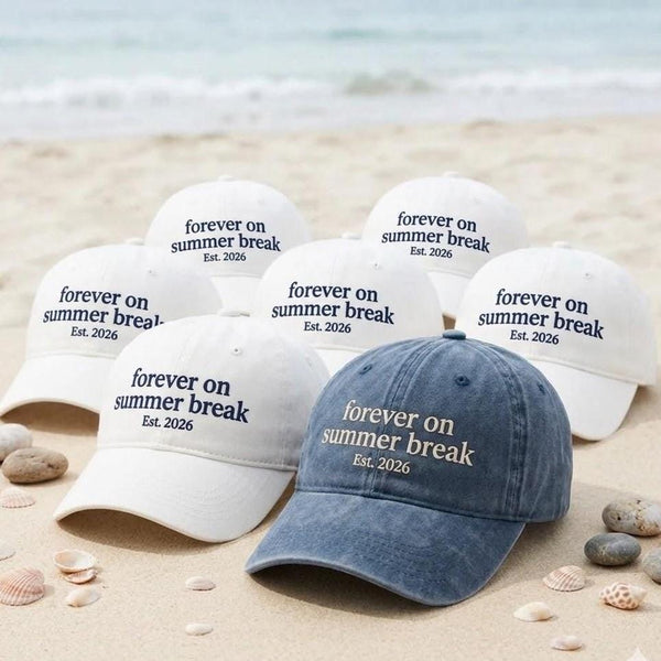 Summer Break Embroidered Hat, Retro Beach Vacation Baseball Cap, Graduation Trip Gift