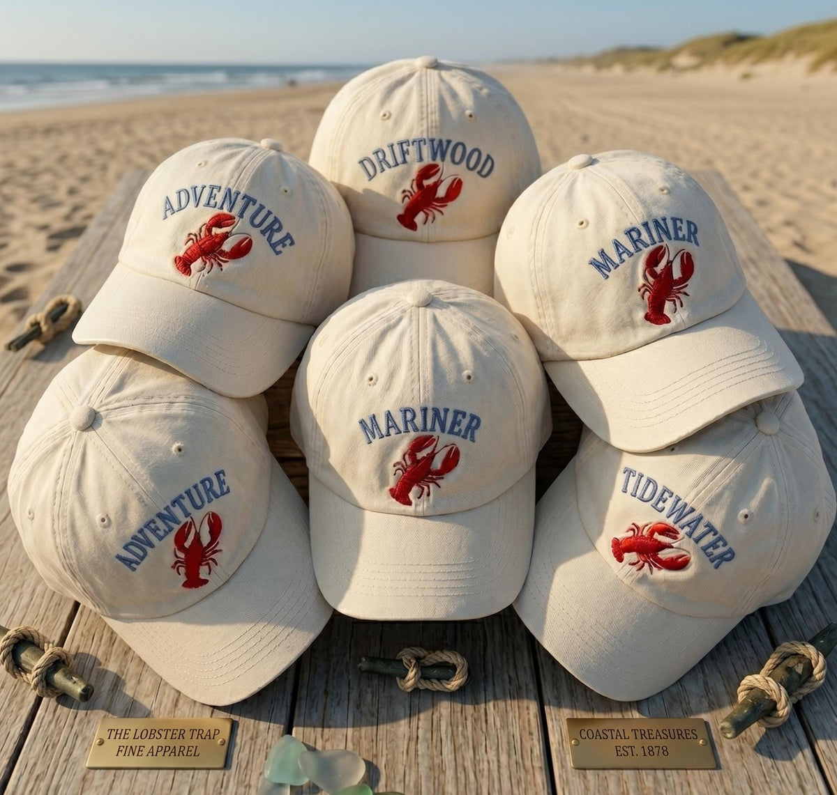 Custom Lobster Embroidered Hat, Beachcomber Mariner Anchor Dad Cap, Coastal Nautical Baseball Hat, Personalized Sea Ocean Vacation Gift