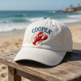 Custom Lobster Embroidered Hat, Beachcomber Mariner Anchor Dad Cap, Coastal Nautical Baseball Hat, Personalized Sea Ocean Vacation Gift