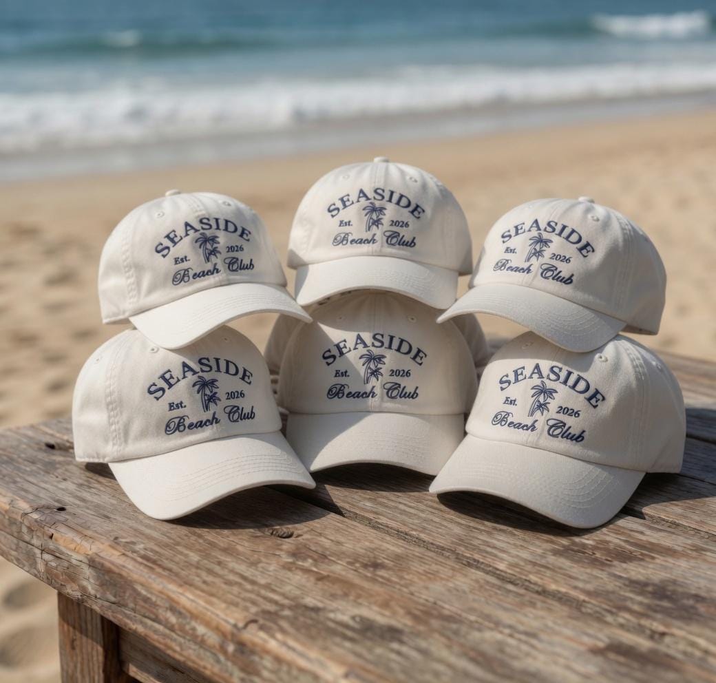 Custom Beach Club Hat, Embroidered Palm Tree Dad Cap, Coastal Aesthetic Baseball Hat, Personalized 2026 Summer Vacation Cruise Gift