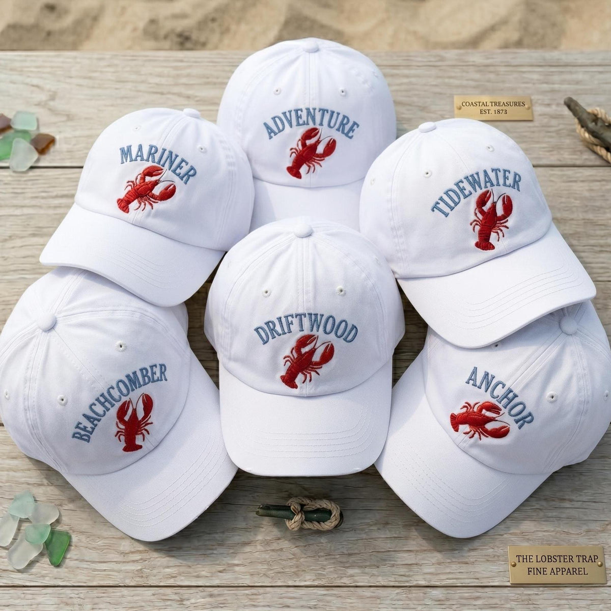 Custom Lobster Embroidered Hat, Beachcomber Mariner Anchor Dad Cap, Coastal Nautical Baseball Hat, Personalized Sea Ocean Vacation Gift