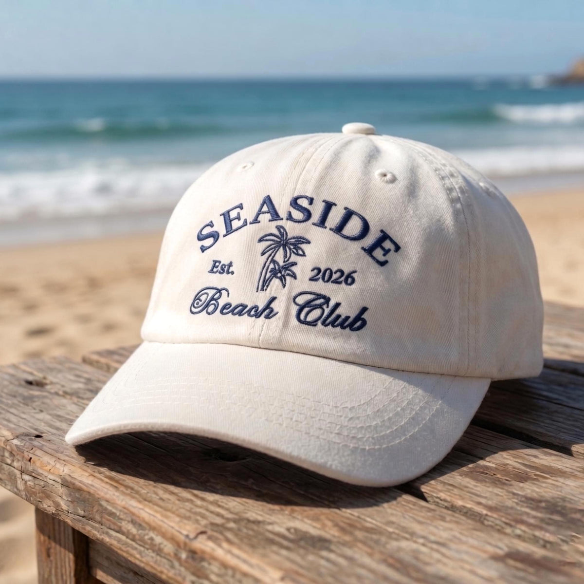 Custom Beach Club Hat, Embroidered Palm Tree Dad Cap, Coastal Aesthetic Baseball Hat, Personalized 2026 Summer Vacation Cruise Gift