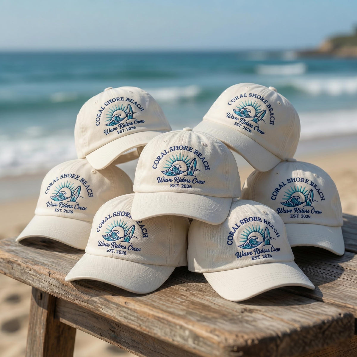 Custom Beach Hat, Embroidered Wave Riders Crew Dad Cap, Personalized Surfing Baseball Hat, Ocean Summer Family Vacation 2026 Gift
