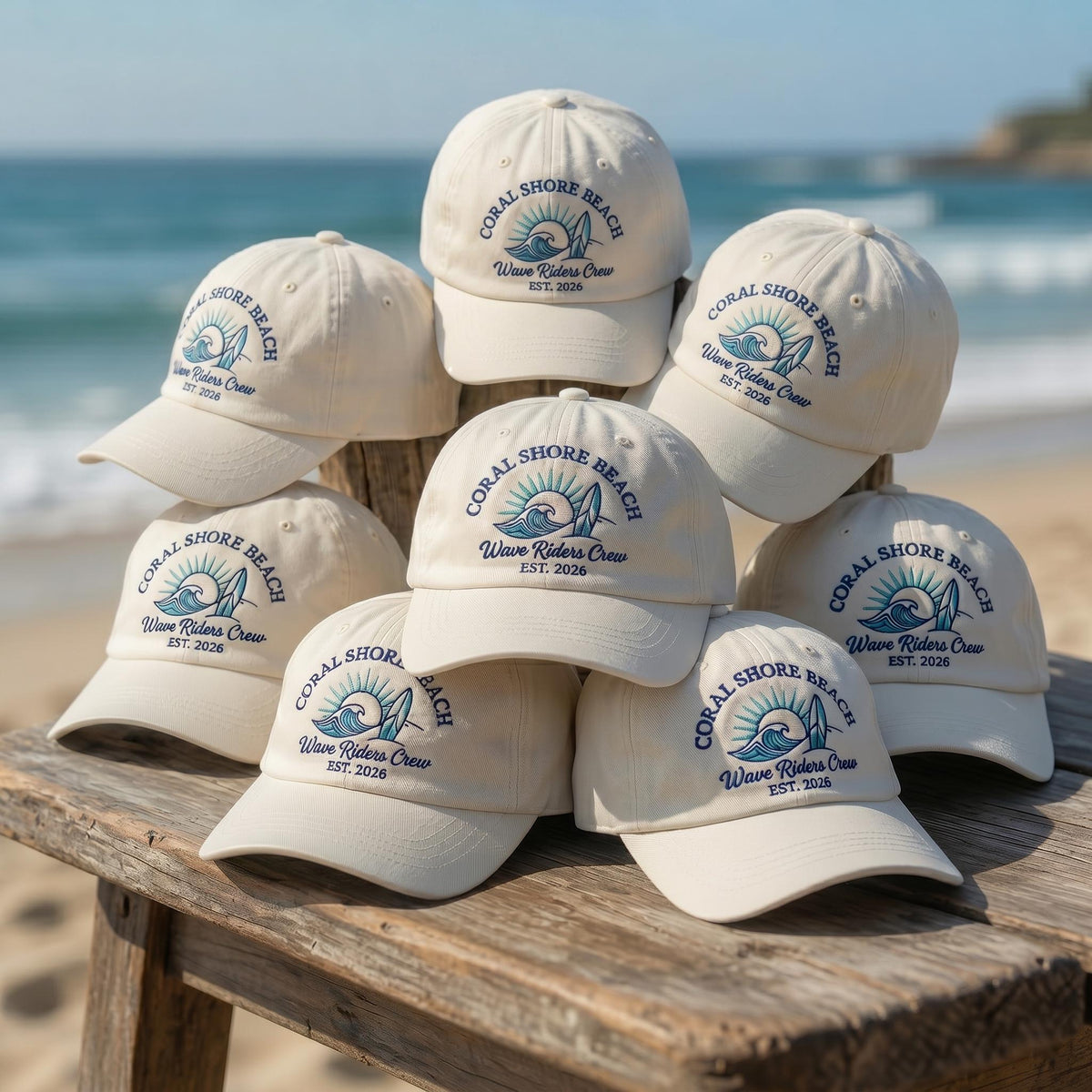 Custom Beach Hat, Embroidered Wave Riders Crew Dad Cap, Personalized Surfing Baseball Hat, Ocean Summer Family Vacation 2026 Gift