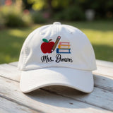 Custom Teacher Name Embroidered Dad Hat - Personalized Apple & Pencil Cotton Baseball Cap