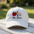 Personalized Teacher Apple Pencil Embroidered Hat, Custom Teacher Name Baseball Cap, Educator Appreciation Gift