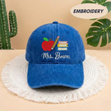Custom Teacher Name Embroidered Dad Hat - Personalized Apple & Pencil Cotton Baseball Cap