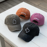 Custom State Outline Embroidered Hat, Personalized Map Silhouette Cap, Road Trip Memory Symbol Hat, Hometown Connection Spirit Cap, Area Hat