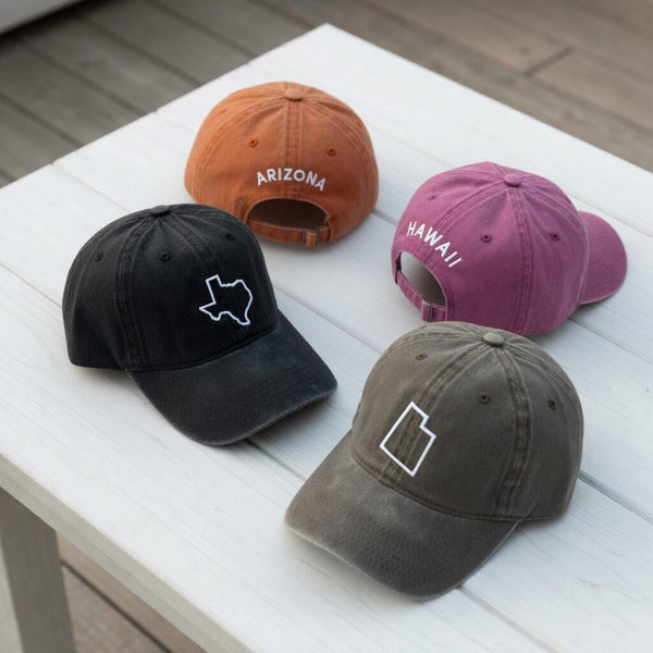 Custom State Outline Embroidered Hat, Personalized Map Silhouette Cap, Road Trip Memory Symbol Hat, Hometown Connection Spirit Cap, Area Hat