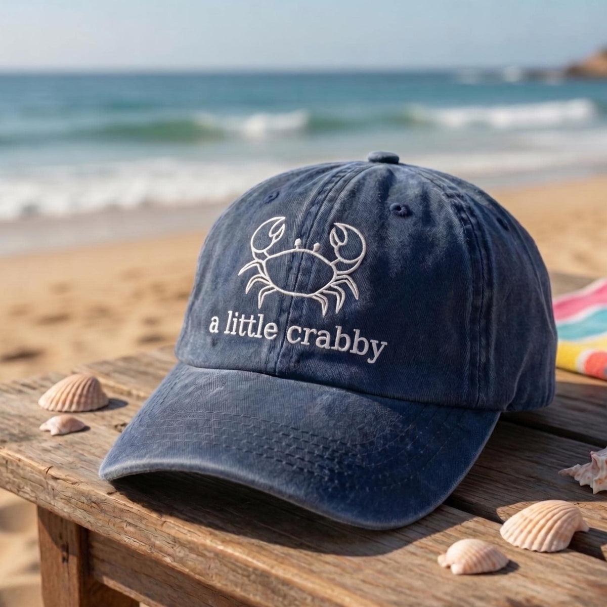 Funny Crab Embroidered Hat, Coastal Ocean Baseball Cap, Beach Lover Summer Gift