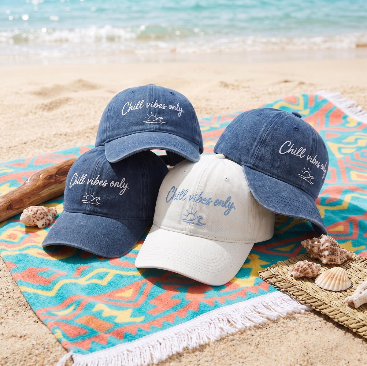 Chill Vibes Only Embroidered Baseball Cap - Summer Beach Vacation Matching Group Cotton Dad Hat