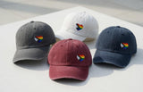 Progress Pride Heart Embroidered Hat, LGBTQ Community Cap, Transgender Inclusion Gift Hat, Tiny Colorful Rainbow Emblem Cap, Ally Pride Cap