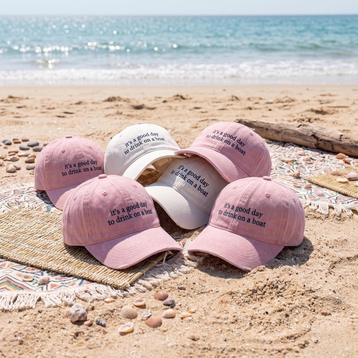Custom Boat Drink Hat Funny Party Cap Personalized Beach Vacation Gift Embroidered Washed Pink Denim Cotton Matching Group Dad Hat
