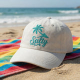 Custom Salty Beach Palm Tree Embroidered Hat - Summer Vacation Girls Trip Matching Cotton Dad Cap