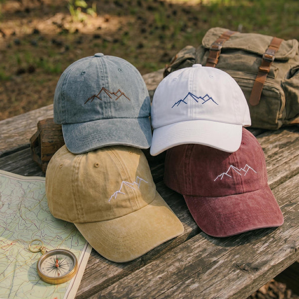 Mountain Hiking Embroidered Hat, Minimalist Nature Cotton Baseball Cap, Outdoor Camping Gift