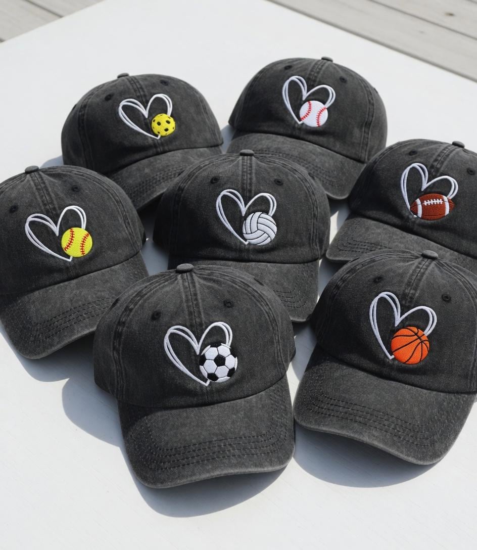 Embroidered Sport Heart Hat - Game Day Athlete & Fan Baseball Cap