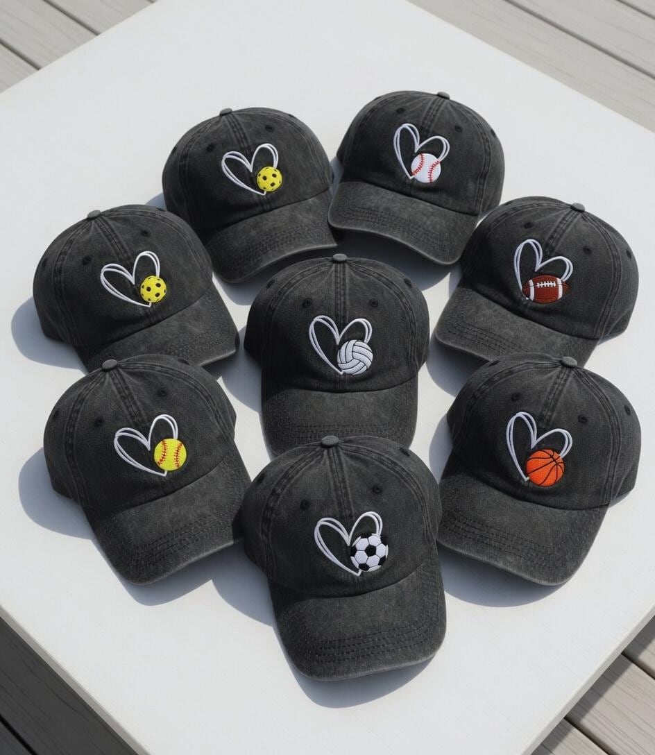 Embroidered Sport Heart Hat - Game Day Athlete & Fan Baseball Cap