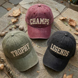 Custom Puff Embroidered Collegiate Cap Retro Varsity Style Hat Personalized Text Dad Hat Custom Champs Trophy Legends Sports Gift