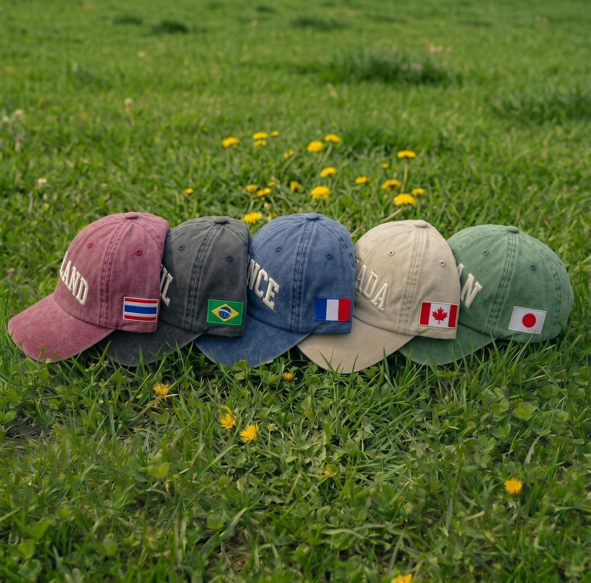 Custom 3D Puff Embroidery Hat Vintage Country Flag Cap Personalized Travel Gift Washed Cotton Retro Text Baseball Hat