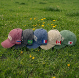 Custom 3D Puff Embroidery Hat Vintage Country Flag Cap Personalized Travel Gift Washed Cotton Retro Text Baseball Hat