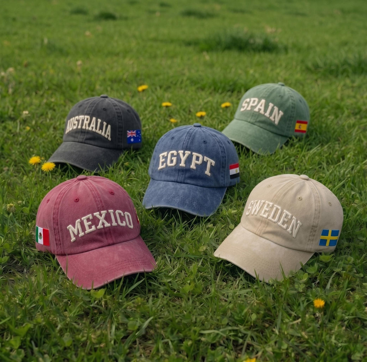 Custom 3D Puff Embroidery Hat Vintage Country Flag Cap Personalized Travel Gift Washed Cotton Retro Text Baseball Hat