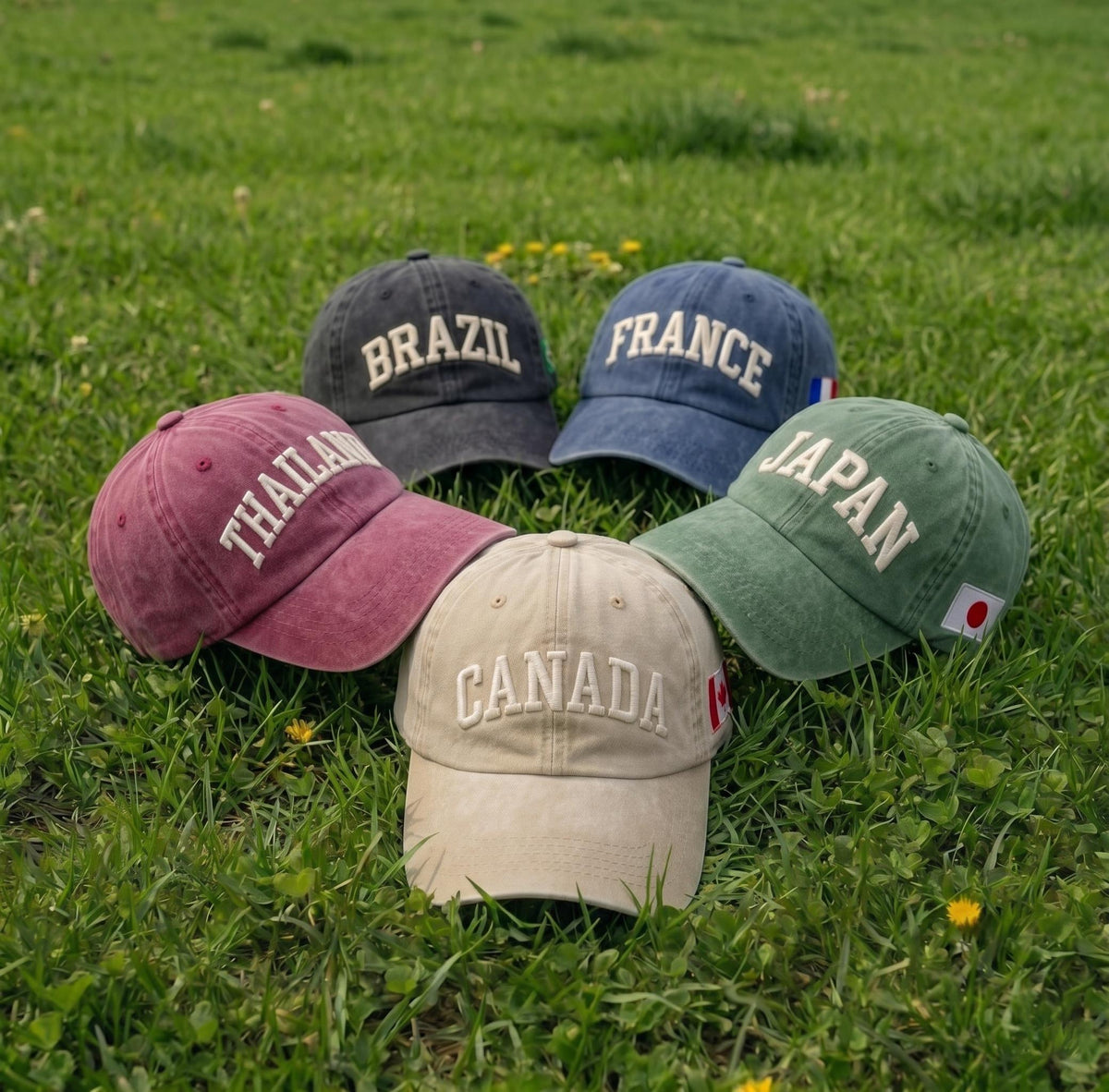 Custom 3D Puff Embroidery Hat Vintage Country Flag Cap Personalized Travel Gift Washed Cotton Retro Text Baseball Hat