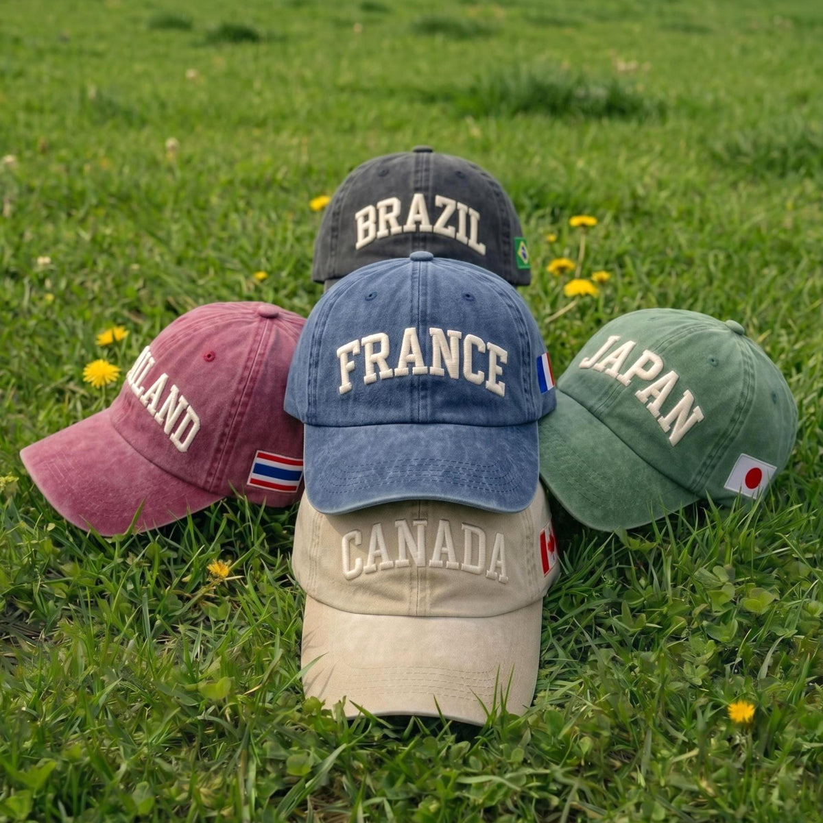 Custom 3D Puff Embroidery Hat Vintage Country Flag Cap Personalized Travel Gift Washed Cotton Retro Text Baseball Hat