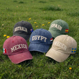 Custom 3D Puff Embroidery Hat Vintage Country Flag Cap Personalized Travel Gift Washed Cotton Retro Text Baseball Hat