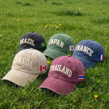 Custom 3D Puff Embroidery Hat Vintage Country Flag Cap Personalized Travel Gift Washed Cotton Retro Text Baseball Hat