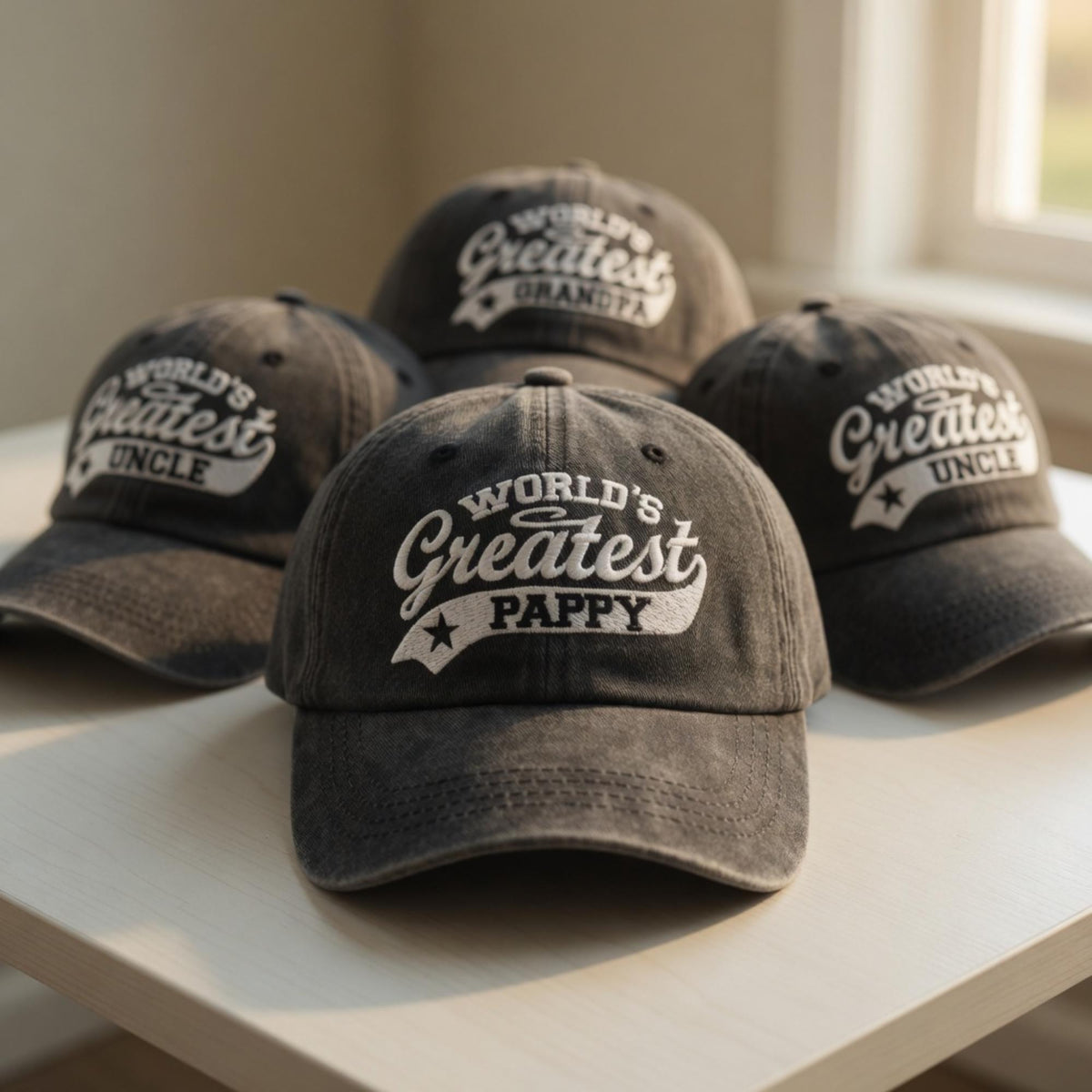 Custom Father's Day Hat, World's Greatest Pappy Grandpa Uncle Cap, Embroidered Distressed Baseball Hat, Birthday Gift for New Dad